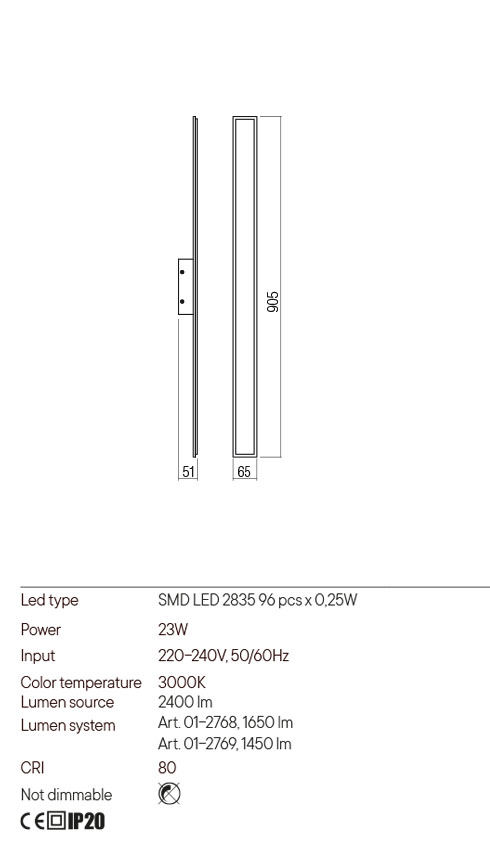 Aplica WAPI, alb mat, LED 23W, 3000K, 2400 lm, Redo 01-2768