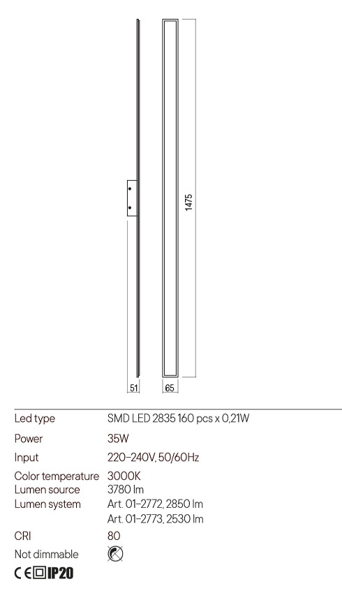 Aplica WAPI, negru mat, LED 35W, 3000K, 3780 lm, Redo 01-2773