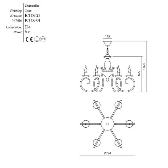 Candelabru CIRCE, 6xE14, INCANTI  ICI C6 23