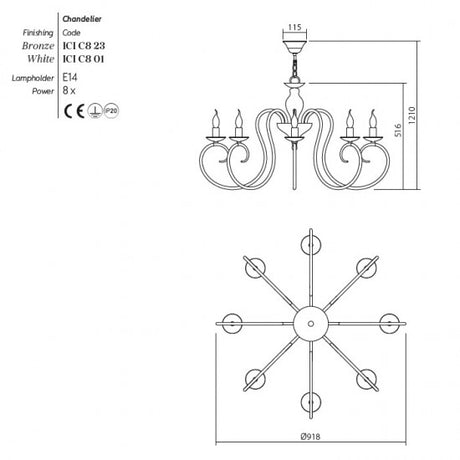 Candelabru CIRCE, 8xE14, INCANTI  ICI C8 23