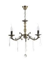 Lustra 3 becuri, bronz, decoratiuni din sticla