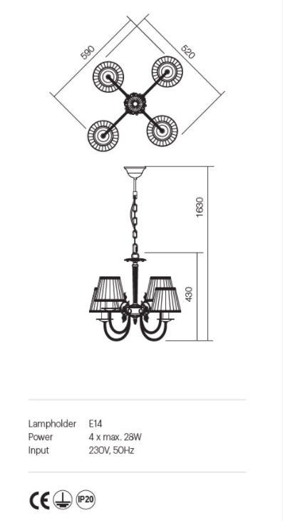 Candelabru ILARIA, 4xE14, INCANTI  02-657