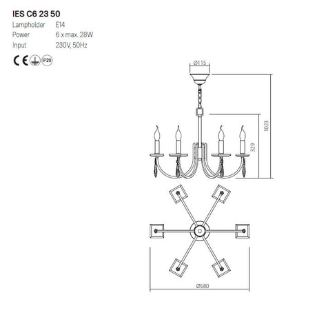 Candelabru Elisir, alama, 6XE14, D.58 cm, Incanti  IES C6 23 50