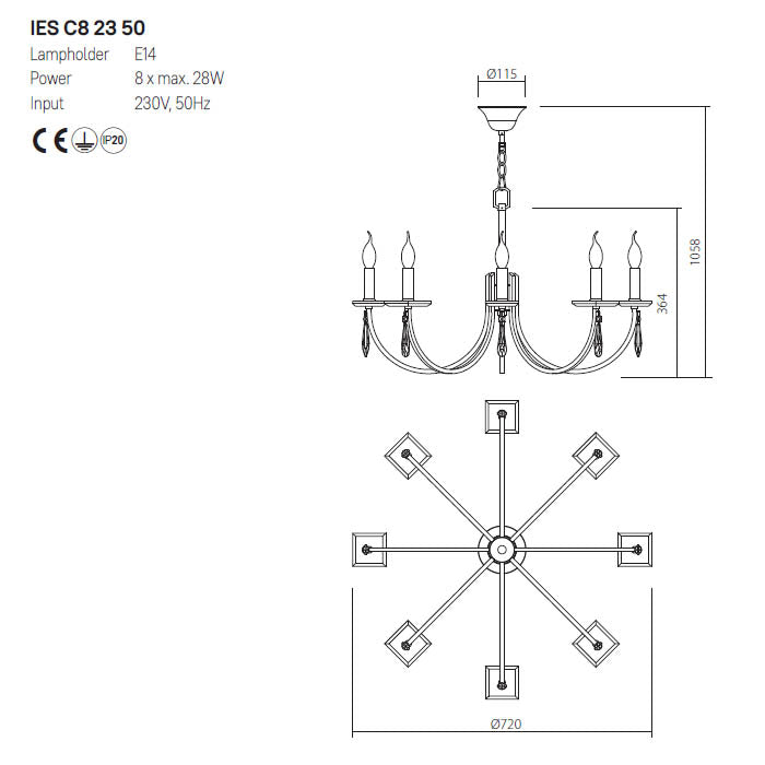 Candelabru Elisir, alama, 8XE14, D.72 cm, Incanti IES C8 23 50