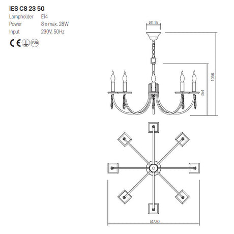 Candelabru Elisir, alama, 8XE14, D.72 cm, Incanti IES C8 23 50