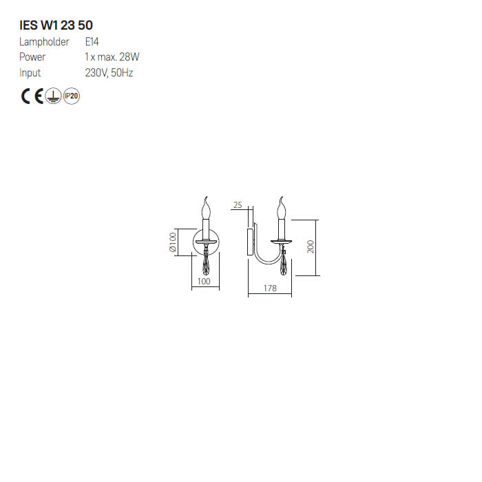 Aplica Elisir, alama, 1XE14, Incanti IES W1 23 50