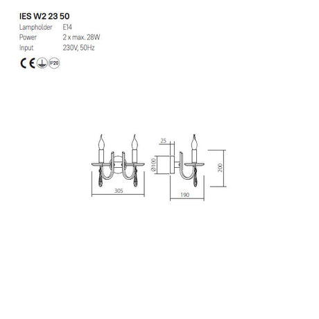 Aplica Elisir, alama, 2XE14, Incanti  IES W2 23 50