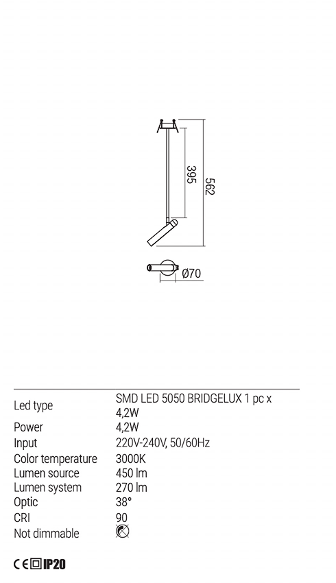 Miniproiector orientabil aplicat Ferro,alb mat,led,4,2w,450lm,3000k,Redo 01-1768