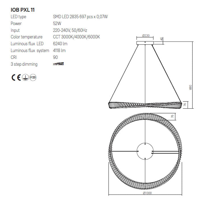 Lustra Oblige, auriu, LED CCT, 52W, 4118 lumeni, 3000K/4000K/6000K, D.100 cm, Incanti IOB PXL 11