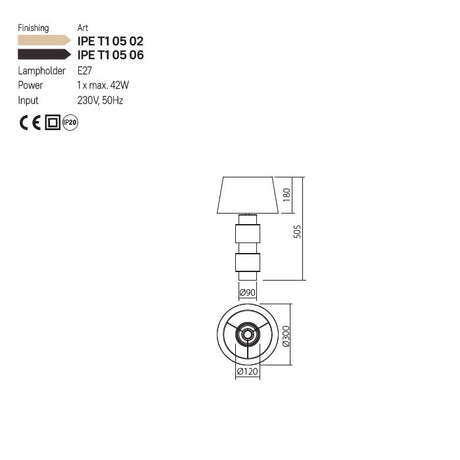 Veioza Perpetuo, 1XE27, aur mat, textil bej, H.50 cm, Incanti IPE T1 05 02