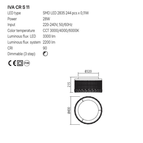 Plafoniera Vanesia, aur periat, LED CCT, 28W, 2200 lumeni, 3000K/4000K/6000K, D.40 cm,Incanti IVA CR S 11