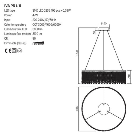 Suspensie Vanesia, aur periat, LED CCT, 47W, 3800 lumeni, 3000K/4000K/6000K, D.80 cm, Incanti , IVA PR L 11