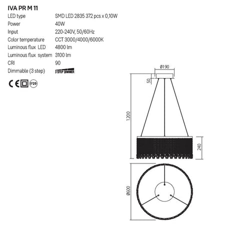 Suspensie  Vanesia, aur periat, LED CCT, 40W, 3100 lumeni, 3000K/4000K/6000K, D.60 cm , Incanti IVA PR M 11