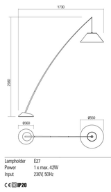 Lampadar FISHER, alb mat, E27, 1 x  42W, Redo 01-1988