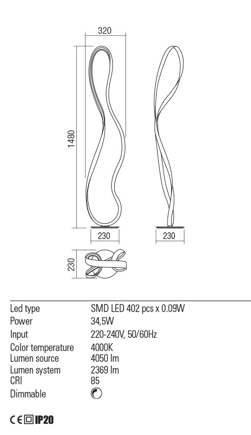 Lampadar NUBO, alb mat, LED 34, 5W, 4000K, 4050 lm, Redo 01-1532