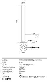 Lampadar PILON, alb mat, LED 57W, 3000K, 8835 lm, Redo 01-3012