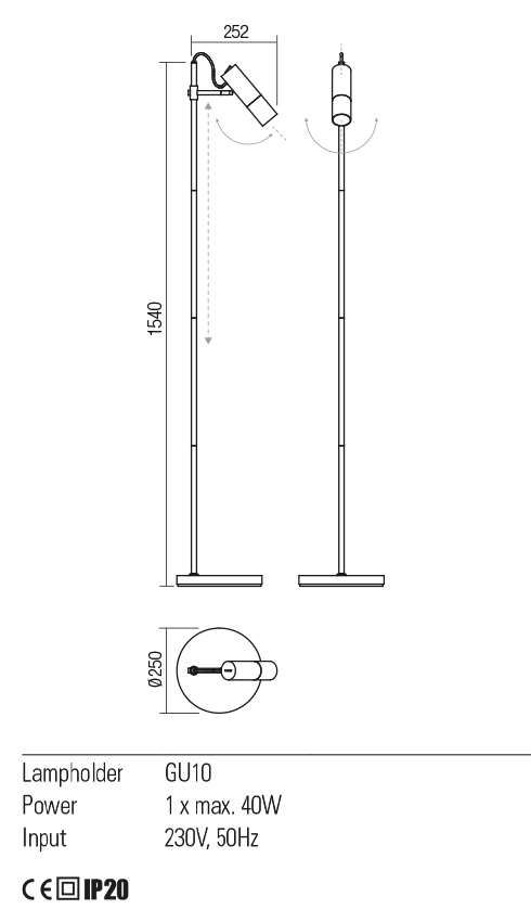 Lampadar PIVOT, alb mat, GU10, 1 x 40W, Redo 01-2370