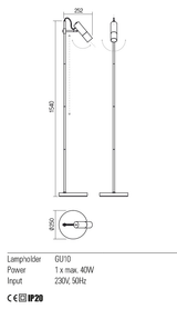 Lampadar PIVOT, negru, GU10, 1 x 40W, Redo 01-2371