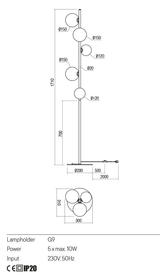 Lampadar ROY, alama antica patinata, G9 5 x max 10W, Redo 01-2785