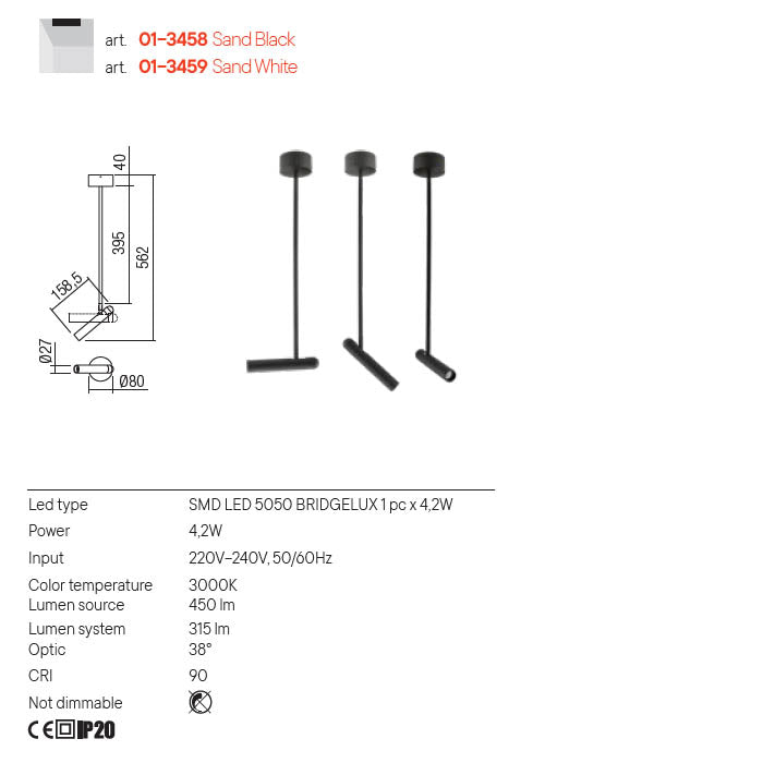 Miniproiector orientabil aplicat Redo Ferro, alb mat, LED, 4W, 315 lumeni, 3000K, 01-3459