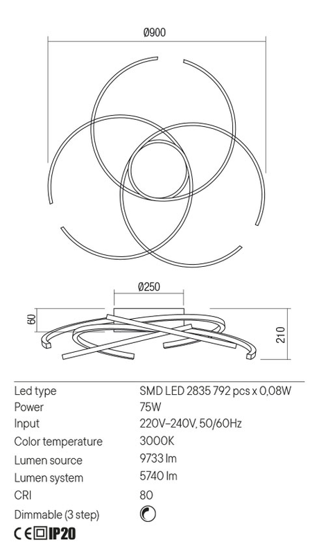 Plafoniera ALIEN, alb mat, LED 75W, 3000K, 9733 lm, Redo 01-2748