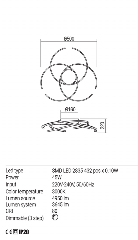 Plafoniera ALIEN, LED 40W, 3000K, 5230 lm, Redo 01-1799