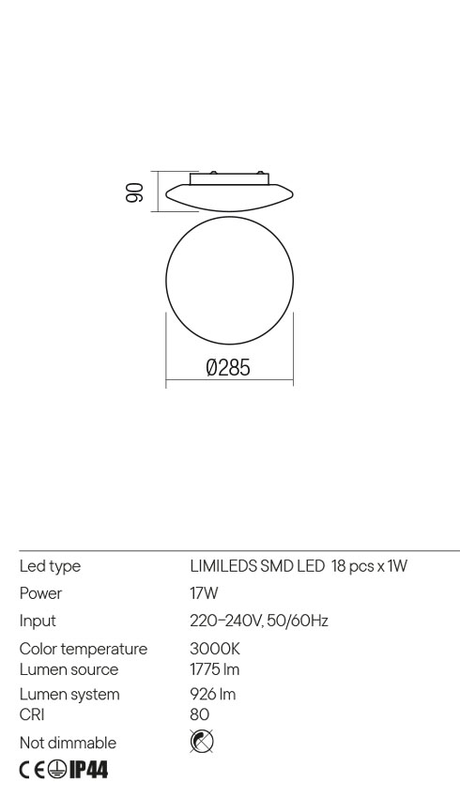 Plafoniera ANTIBA, alb, LED 17W, 3000K, 1775 lm, Redo 01-2988