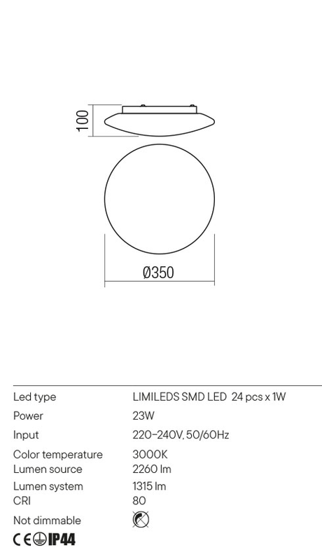 Plafoniera ANTIBA, alb, LED 23W, 3000K, 2260 lm, Redo 01-2989