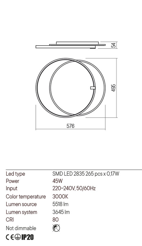 Plafoniera ARP, alb mat, LED 45W, 3000K, 5581 lm, Redo 01-2659