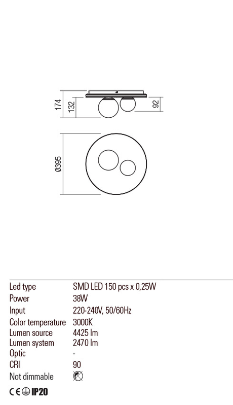 Plafoniera CORUM, alb mat, LED 38W, 3000K, 4425 lm, Redo 01-2656