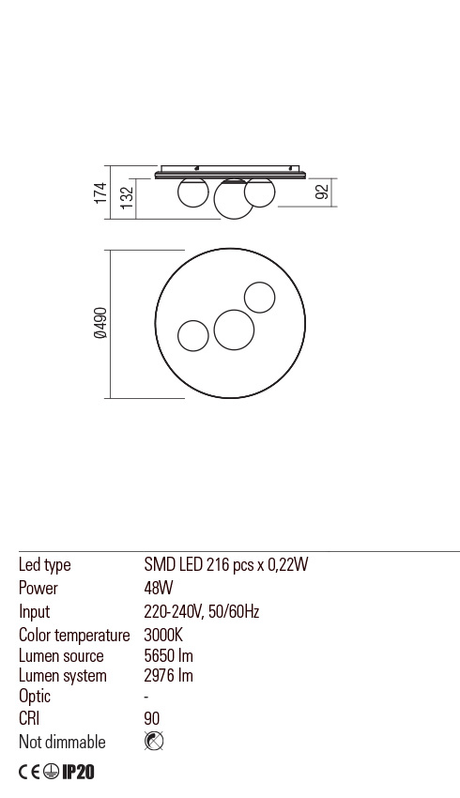 Plafoniera CORUM, alb mat, LED 48W, 3000K, 5650 lm, Redo 01-2657