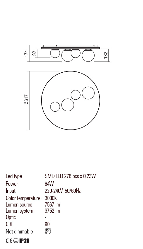 Plafoniera CORUM, alb mat, LED 64W, 3000K, 7567 lm, Redo 01-2658