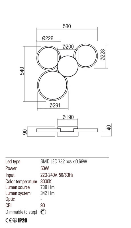 Plafoniera CRONOS, alama, LED 50W, 3000K, 7381 lm, Redo 01-2537