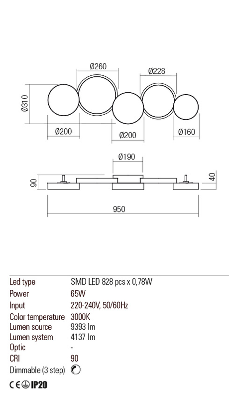 Plafoniera CRONOS, alama, LED 65W, 3000K, 9393 lm, Redo 01-2540