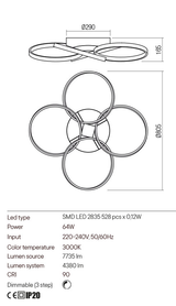 Plafoniera ESPIRAL, alb mat, LED 64W, 3000K, 7735 lm, Redo 01-2681