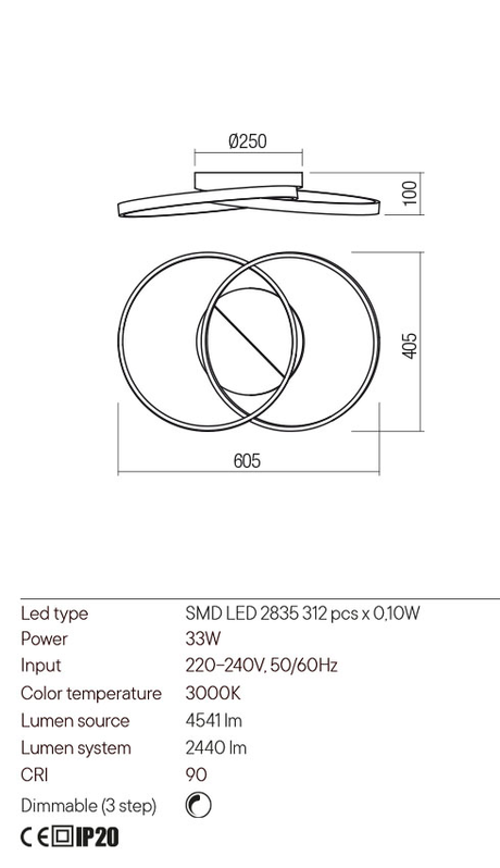 Plafoniera ESPIRAL, auriu mat, LED 33W, 3000K, 4541 lm, Redo 01-2679