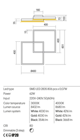 Plafoniera FEBE, auriu mat, LED 62W, 3000K, 8432 lm, Redo 01-2859