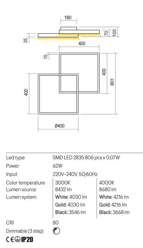 Plafoniera FEBE, negru mat, LED 62W, 3000K, 8432 lm, Redo 01-2861