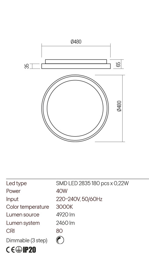 Plafoniera ICONIC, auriu mat, LED 40W, 3000K, 4920 lm, Redo 01-2667