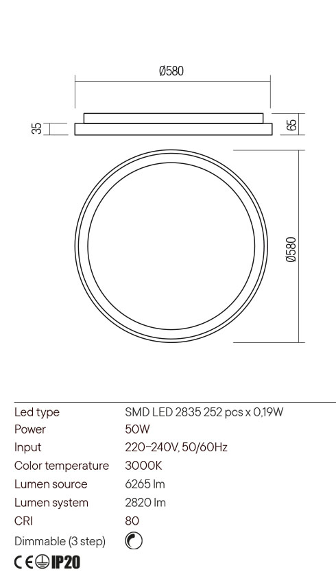 Plafoniera ICONIC, negru mat, LED 50W, 3000K, 6265 lm, Redo 01-2671