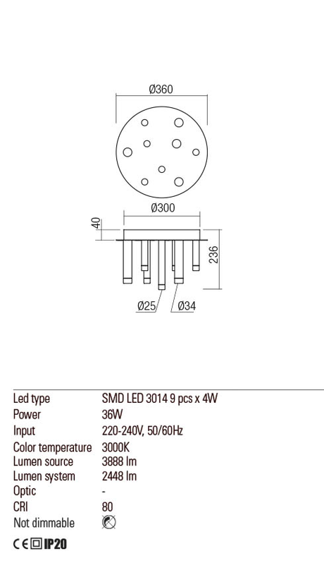 Plafoniera MADISON, anodizat auriu mat, LED 35W, 3000K, 3886 lm, Redo 01-2039