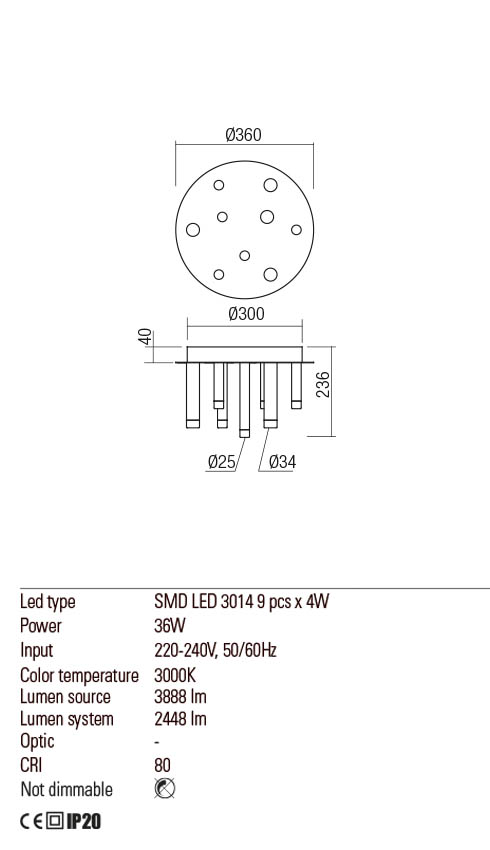 Plafoniera MADISON, crom+cupru mat+negru, LED 35W, 3000K, 3886 lm, Redo 01-2042