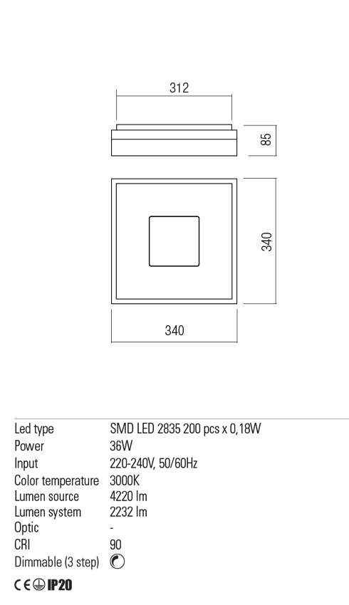 Plafoniera MAYA, alb mat, LED 36W, 3000K, 4220 lm, Redo 01-1995