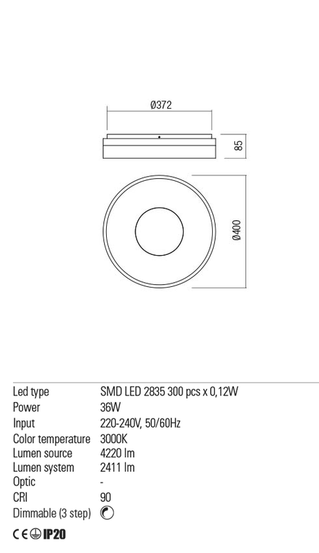 Plafoniera MAYA, alb mat, LED 36W, 3000K, 4220 lm, Redo 01-2001