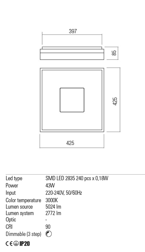 Plafoniera MAYA, alb mat, LED 43W, 3000K, 5024 lm, Redo 01-1997