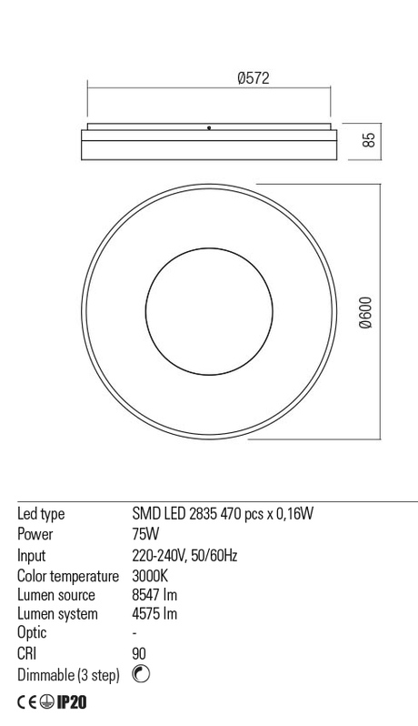 Plafoniera MAYA, alb mat, LED 75W, 3000K, 8547 lm, Redo 01-2003