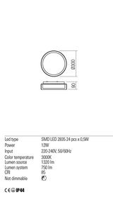 Plafoniera NAJI, LED 12W, 3000K, 1260 lm, Redo 01-1453