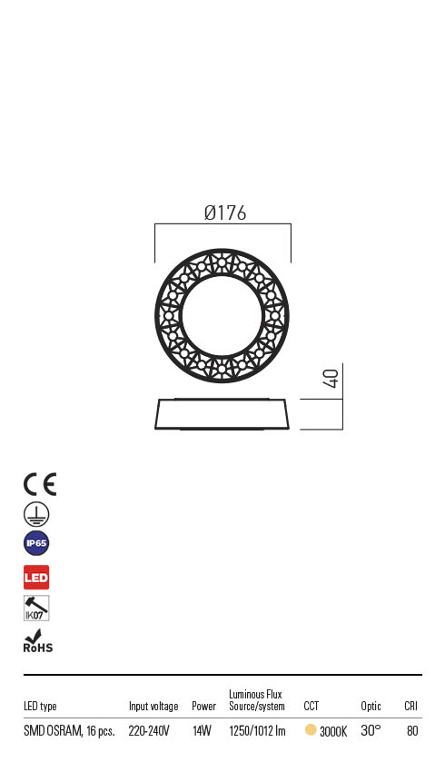 Plafoniera OKU gri inchis, LED 12W, 1160 lm, 3000K, IP65, Redo 90266