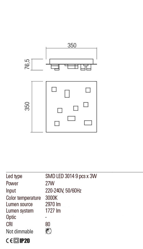 Plafoniera PIXEL, alb mat, LED 27W, 3000K, 2880 lm, Redo 01-2014