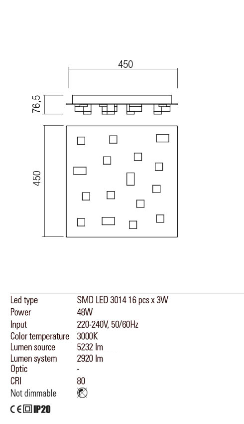 Plafoniera PIXEL, alb mat, LED 48W, 3000K, 5305 lm, Redo 01-2016